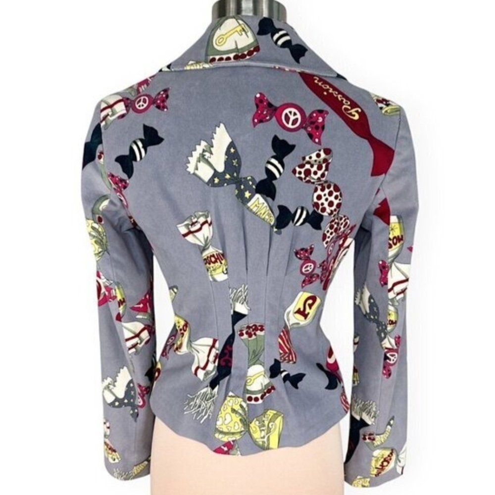 Moschino Women's Candy Wrapper Multicolor Graphic Blazer Size 6 P2P 18 - Picture 2 of 4
